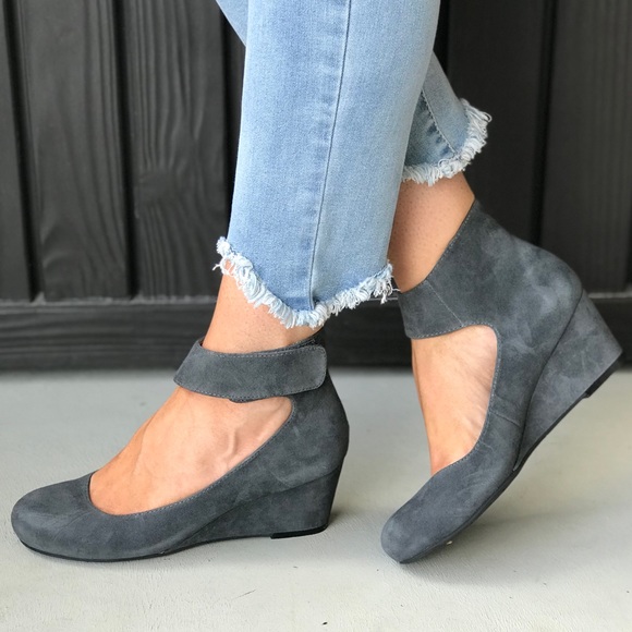 Anthropologie Shoes - NIB Cyndi Gray Kid Suede Wedge Heel